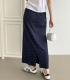 Flower Pattern Span Slit H-line Banding Long Skirt