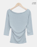 Velko Boat Neck Stripe Side Shirring Three Quarter T-shirt