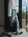 Marl flare denim pants