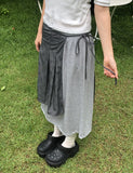 Kiko Dot Nylon Layered Pleated Midi Skirt