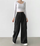 Two-way brushed pintuck long wide jogger high quality pants