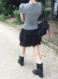 Lying Lace Tiered Banding Mini Skirt