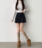 Corduroy Fleece Brushed A-line Pleated Winter Pants Skirt