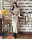 Railro Ribbed Turtleneck Knit Banding Skirt Set