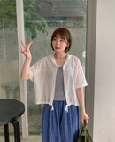 Minbomi Punching Lace Hood Short Sleeve Blouse