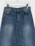 Tsukin Cat Washing Damaged Denim Long Skirt