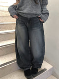 Quart Brushed Deep Blue Denim Washing Wide Pants