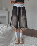 Banding Track Damage Bermuda Denim Pants