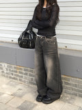 Get Black Blue Washing Wide Pants