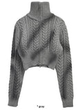BRUSH TWISTED CROP KNIT ZIP-UP