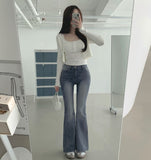 Back Pocket Slim-Fit Bootcut Span Denim Pants