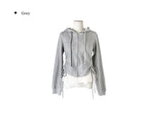 Hoan Lace Sleeveless Shirring Hood Zip-Up