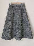 Eble Herringbone Check Flare Wool Skirt
