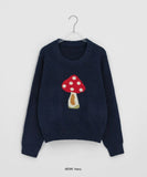 Colness Mushroom Print Wool Round Knit