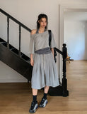 Mio pinstripe off-shoulder layered set