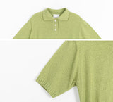 Tadol Bookle Collar Crop Short Sleeve Knit