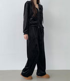 Embroidered Velvet Two-Way Crop Hood Zip-up Banding Wide Pants Two Piece Velor Set