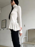 Hawk Frill Shirring Layered Brushed Turtleneck T-Shirt