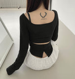 Chic Dodo Open Waist U-neck Long Sleeve T-shirt