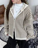Fedon Stripe Warmer Knit Hood Zip-up