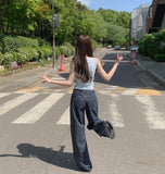 Cooling Tencel Cut Summer Banding Thin Wide Denim Pants