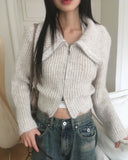 Ar Big Collar Fur Angora Two-Way Knit Zip-up