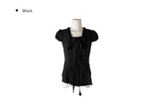 Lotte Dot Frill Ribbon Slim Short Sleeve Blouse