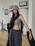 Nor Button Waffle Crop Top (+ With Cup)