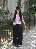 Miron Pink Lettering Raw Balloon Wide Pants
