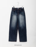 Senreto washed stitch denim pants