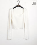 Leman angora fur color matching square neck knit