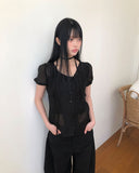 Heres Back Ribbon Puff Blouse