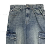 Tin washed strap cargo denim