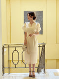 Leje Heart Neck Tweed Pin Tuck One Piece