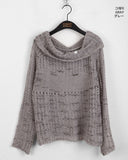 Chalo mother-of-pearl button printed mesh one-shoulder long-sleeved knitwear