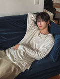 Top two-tone layered henley neck long-sleeved T-shirt
