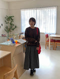 [BAONHAUS] Polunk Peach Fuzz Check Banding Long Skirt