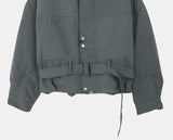 [Belt SET] Risha No Collar Strap Button Cotton Quilted Bomber Jacket