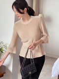 Aro Summer Button Three Quarter Peplum Knit