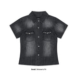 DENIM STUD HALF SHIRT