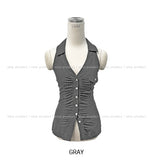 Ronnie Pinstripe Collar Halter Sleeveless