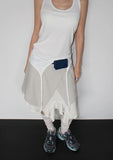 SLANT LAYERED MIDI SKIRT