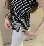 Side Button Wrap Drape Twist Shirring Short Sleeve Knit