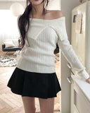 Kishi Ribbed Slit Off-Shoulder Knit