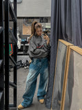 Reverse line wide denim pants