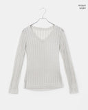 Toohi Cubic Ribbed V-Neck See-Through Long Sleeve T-Shirt