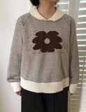 Penma Stripe Flower Collar Knit
