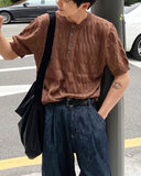 Cable knit short sleeve henry neck ver