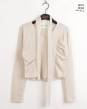 [Scarf Set] Purden Ribbed Side Shirring Crop Long Sleeve T-shirt