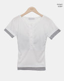 Huron Color Matching Button Short Sleeve T-shirt